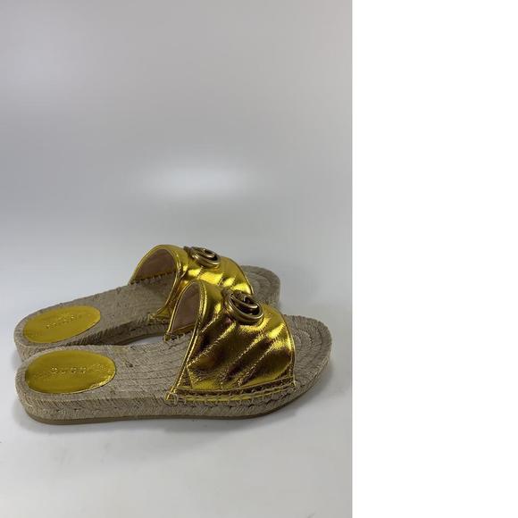 Gold Metallic GG logo Jute Classic Pool Slide Espadrilles D684 - Picture 5 of 12